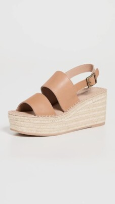 Soludos Women Carmel Leather Wedge Espadrilles Camel Strappy Minimalist Earthy