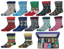 Different Touch Men 12 Pairs Novelty  Christmas Holiday Socks With Gift Box
