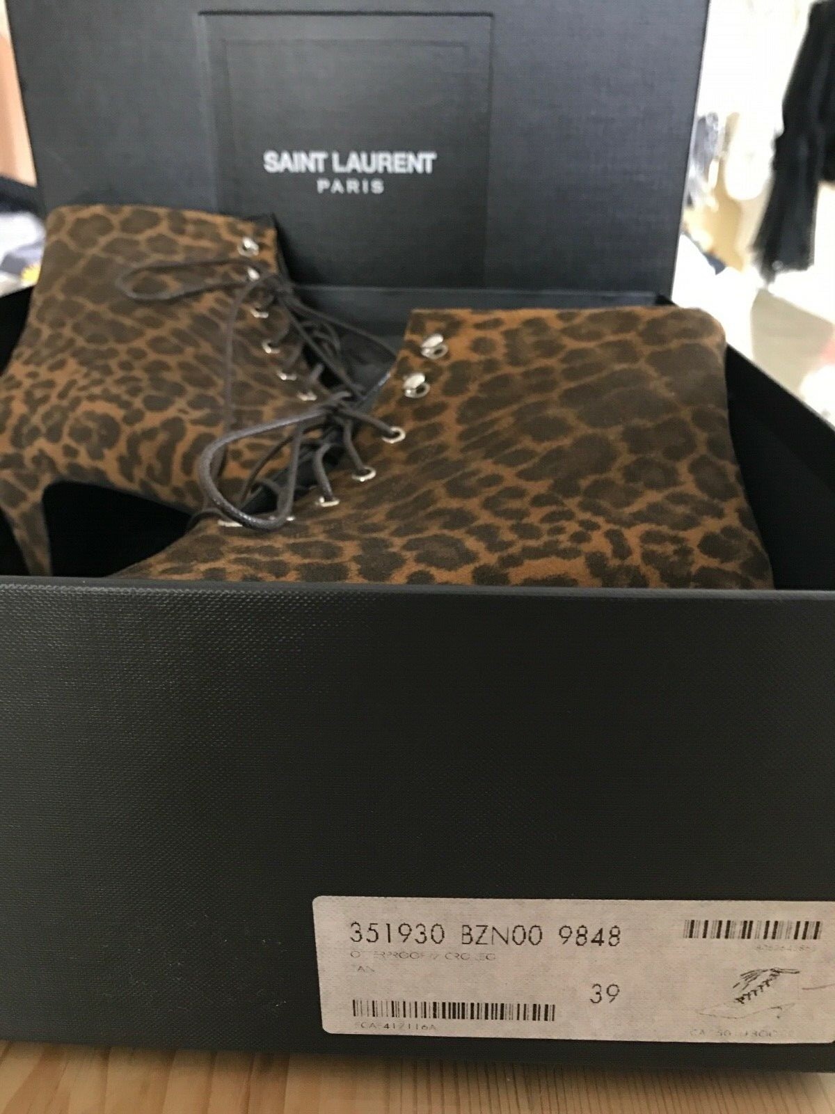 SAINT LAURENT Stivaletti donna morbidi sobri stampa animalier tacco basso taglia 39 nuovi!