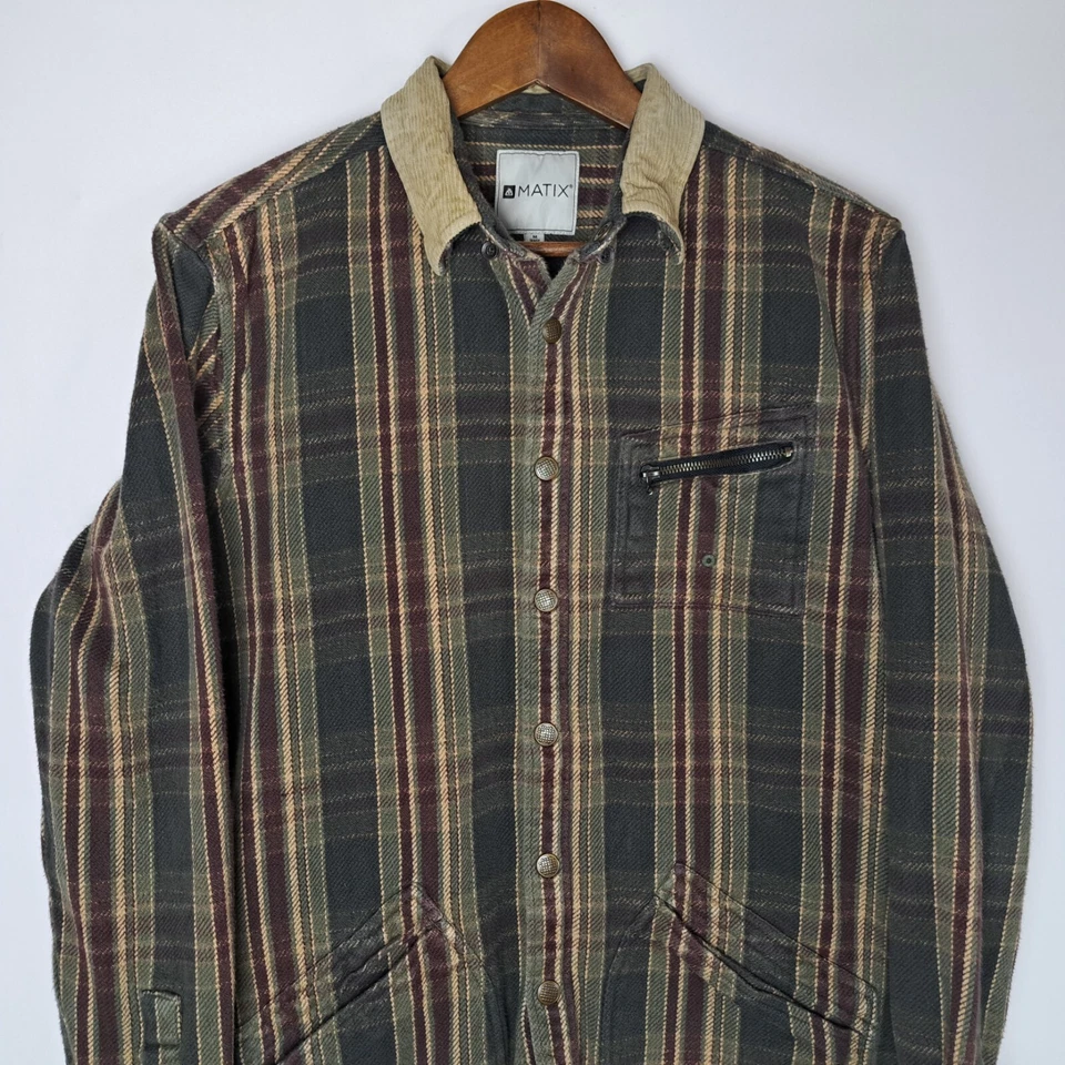 Matix Flannel Shirt Mens Medium Slim Fit Snap Front Long Sleeve Skateboard Plaid - Image 2 of 4