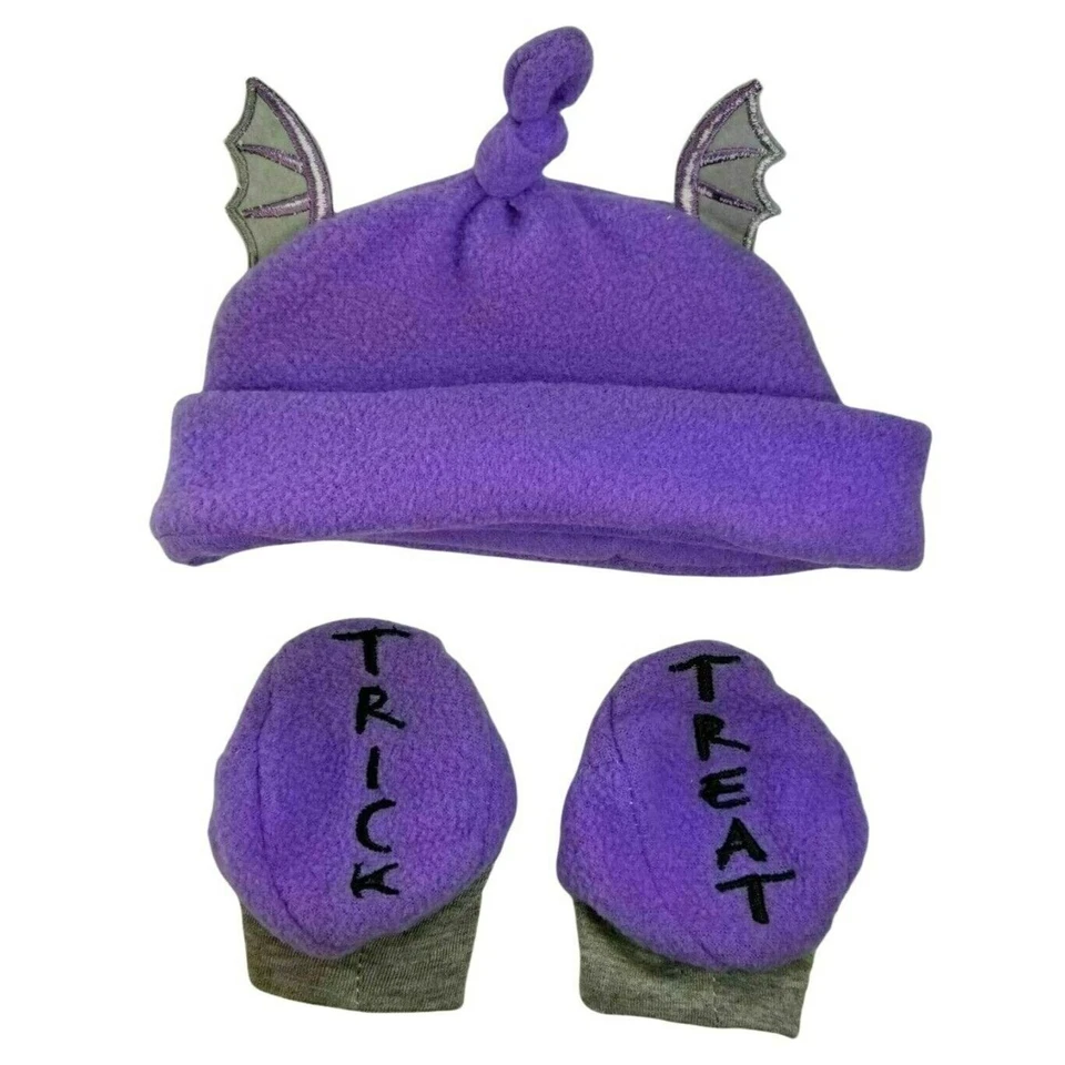 Halloween Newborn Baby Hat Booties Purple Bat Costume Accessory Set New - Image 2 of 3