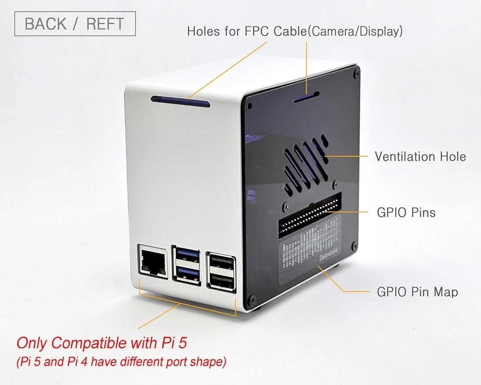 Electrocookie Raspberry Pi 5 Case, Aluminum Mini Tower Case with Cooling Fan - Image 4 of 4