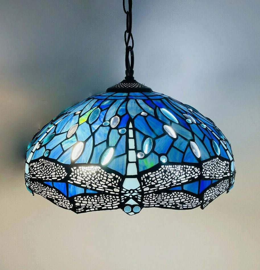 Blue Dragonfly Tiffany Pendant Lamp 16in Dragonfly Leadglass
