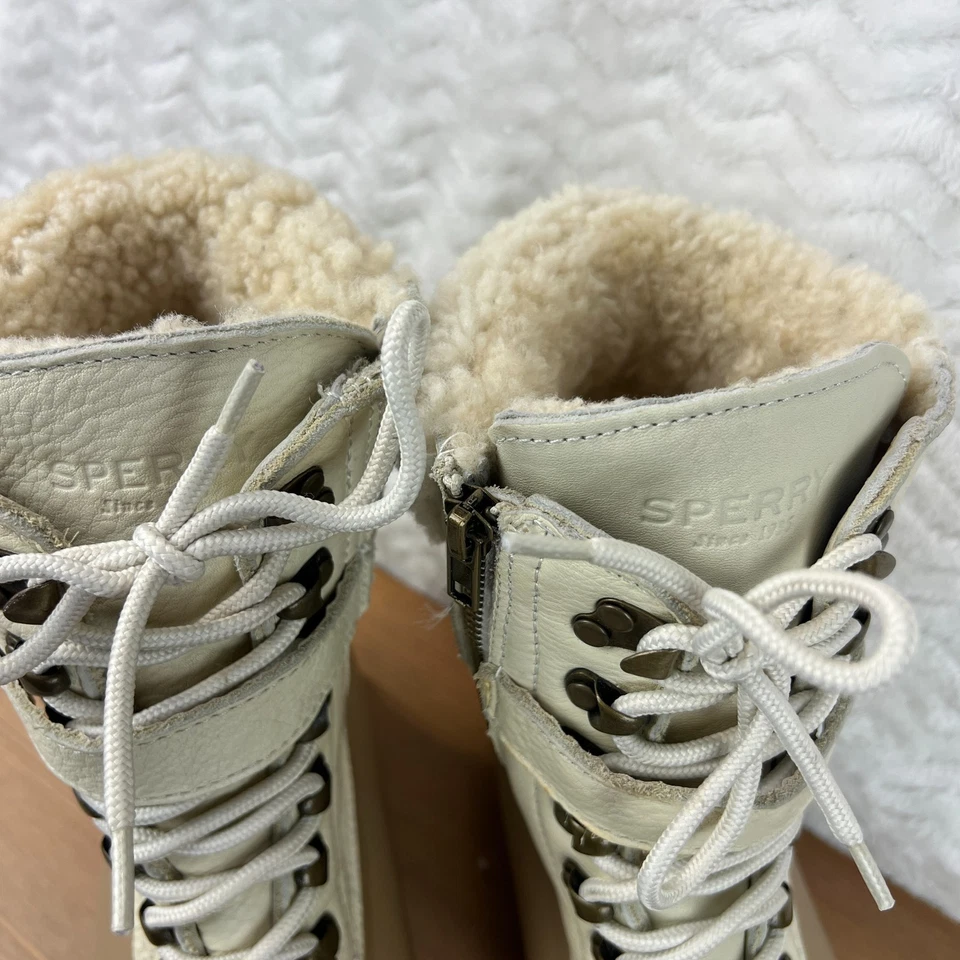 Sperry Shearwater Womens Leather Buckle Duck Boots Tan Beige Sherpa Lined Sz 10M - Image 4 of 4