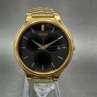 Seiko Watch Men 33mm Black Dial Gold Tone Date Round V722-7051 New Battery