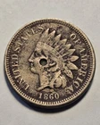 1860 Indian Head Cent 1c Penny, Fine F Details, Damaged - Exact Coin Shown