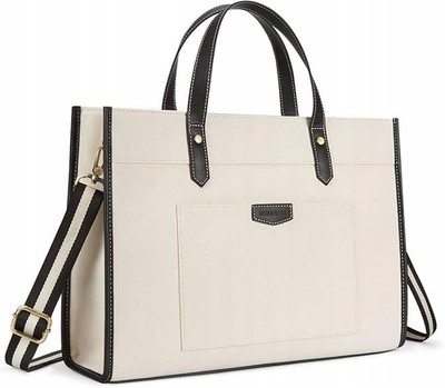Missnine 15,6-Zoll-Laptoptasche, große, elegante Handtasche, schwarz und beige