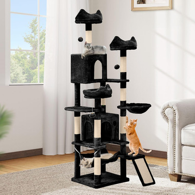 75'' Multi-Level Cat Tower - Indoor Cat Tree with Condos, Scratching Posts & Hamm