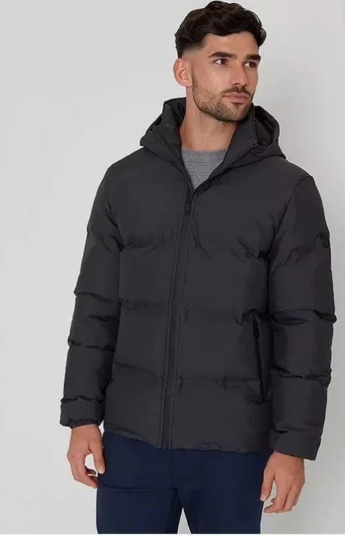 THREADBARE Hooded Puffer Jacket in Charcoal L Large (ccn89)