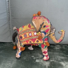 Vintage Indian Raj Handcraft Stuffed , embroidered Elephant, 9.5" H,13" W