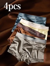 4PCS Men's Ice Silk Underwear Breathable Boxer Shorts Seamless Satin Soft Briefs