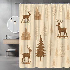 Rustic Christmas Shower Curtain with Deer and Trees - Holiday Decor
