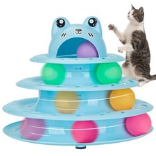 Gefryco Cat Toys 4-Tier Roller Track, Turntable Tower Toy with Blue