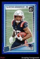 2025 Donruss Optic Blue Glitter #248 TreVeyon Henderson RATED ROOKIE RC PATRIOTS