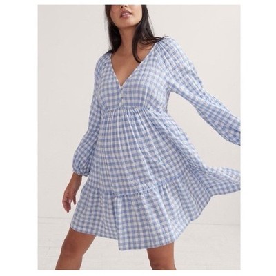 Hatch The Kelsey Blue White Cotton Gingham Maternity Mini Dress Size 1 2/4