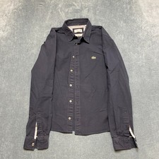 Lacoste Slim Fit Shirt Men M Navy Blue Stretch Long Sleeve Formal Button Down