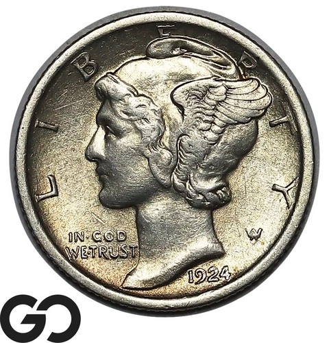 1924 Mercury Dime, Choice AU++ Tougher Date