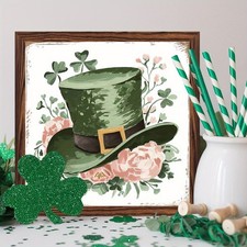 Irish Wooden Plaque Leprechaun Hat Floral St. Patrick's Day Farmhouse Wall Decor