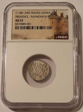 France - Middle Ages - Provence Raymond VI-VII 1148-1249 Silver Denier AU53 NGC