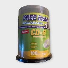 Staples CD-R 80 Minute Recording 700MB 52x Speed 100 Disc Pack Blank, Sealed NEW