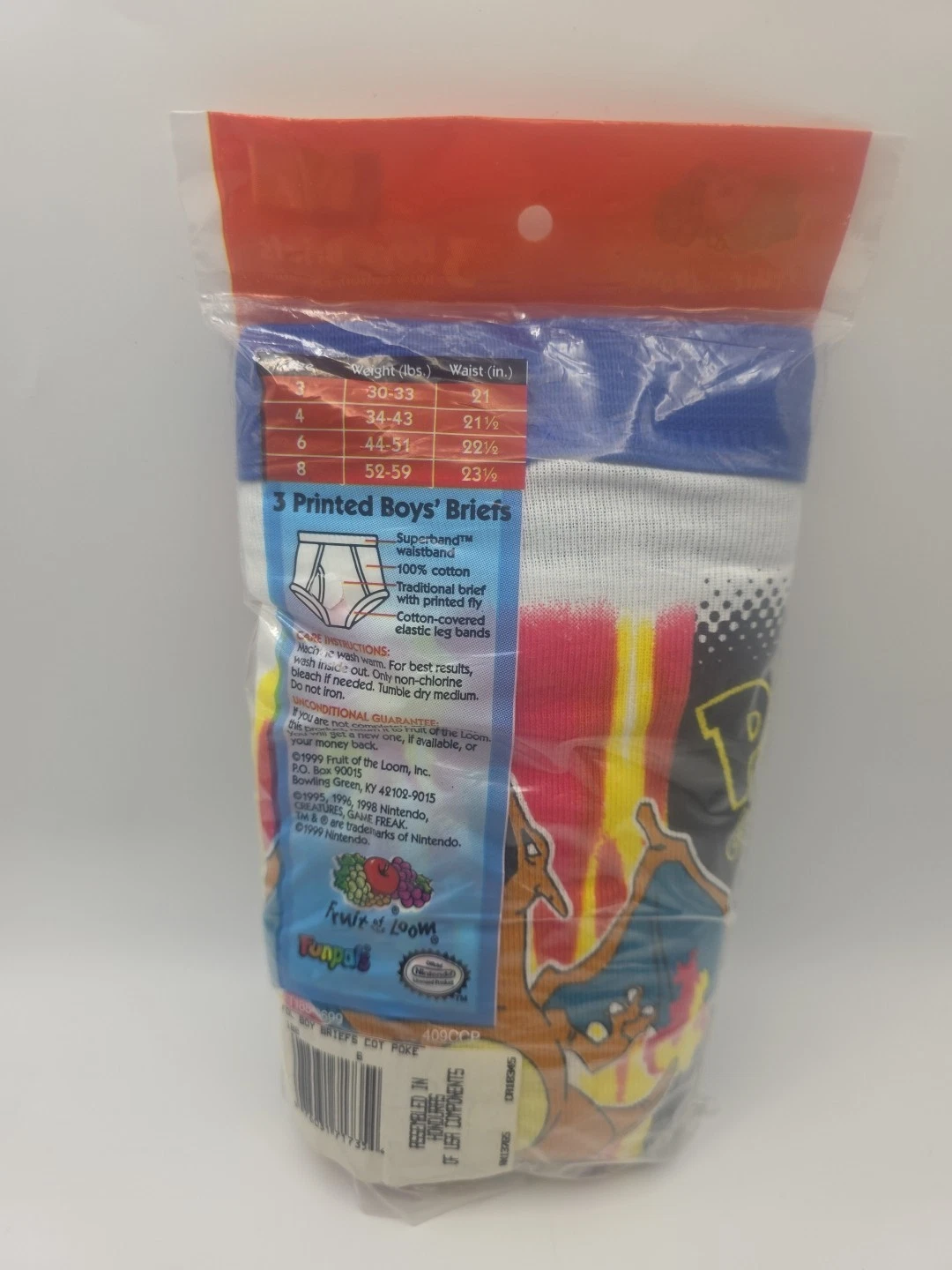 サイズ 6 男の子用 フルーツオブザルーム ファンパル ポケモン ブリーフ 下着 VTG 1999 レア - 画像1/6