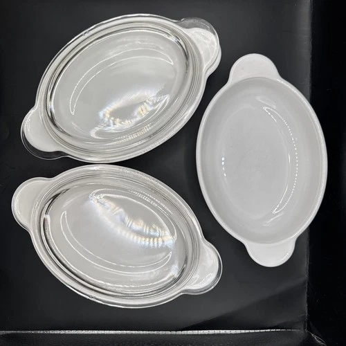 3 Vintage Corning Ware Oval Grab It Casserole Dish P-14 with 2 Pyrex Lids
