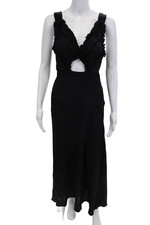 Doen Women Black Viscose Maxi Slip Dress V Neck Sleeveless Size S