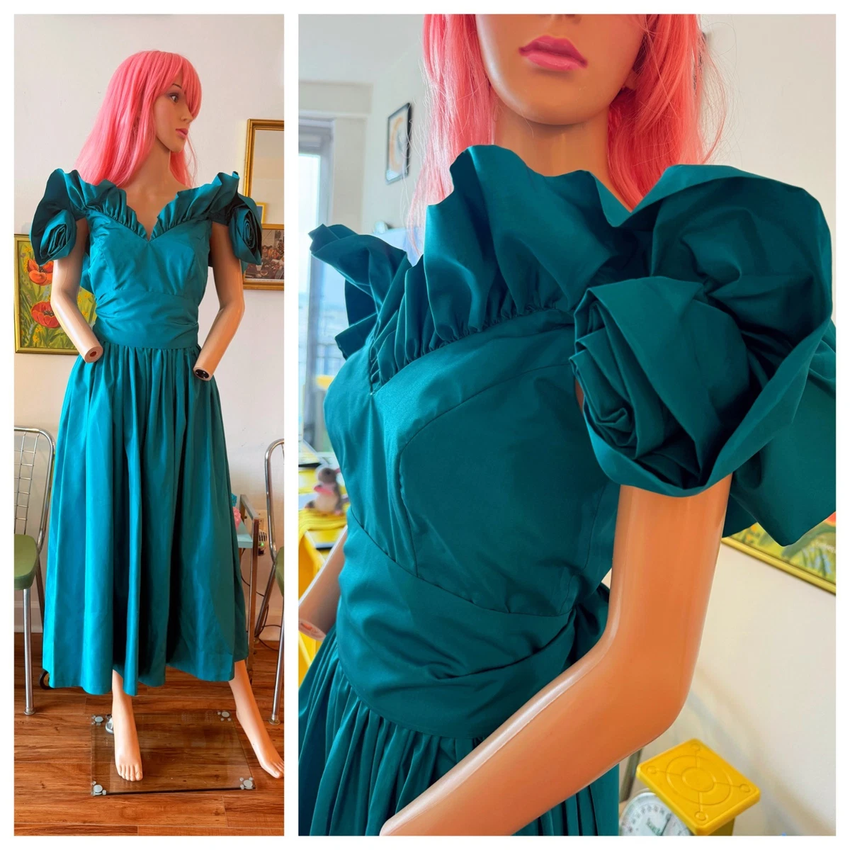 ebay 80s prom dress Vintage 80s Prom Dress XS S Party Gown Strapless Blue Metallic Lam Foil Zum Zum