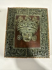 Vintage Zarebski Crushed Malachite And Wood Wall Plaque