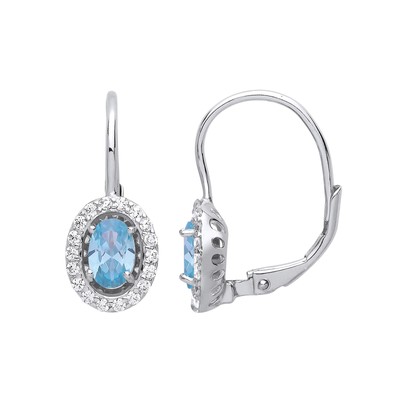 Silber Jewelco London hellblau oval CZ Solitär Heiligenschein Ohrhänger