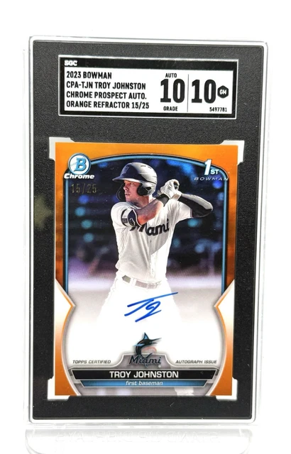 Troy Johnston - 2023 Bowman Chrome 1st Autographs True Orange Ref /25 SGC 10/10