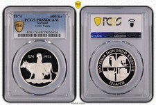 ICELAND  1100 YEARS  1974 500 KRONUR SILVER PROOF COIN, PCGS CERTIFIED PR68-DCAM