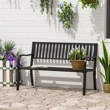 Outdoor Bench Patio Steel Garden Furniture Deck Porch Seat Backyard Park Chair