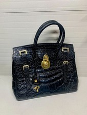 Vintg Paris Roma Tokyo Alligator Embossed Black Leather Satchel Handbag~ELEGANT!