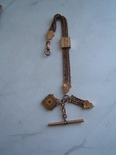 ANCIENNE CHAÎNE COULISSANTE PORTE MONTRE A GOUSSET VICTORIENNE AVEC MÉDAILLON ET BARRE EN T