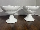 Set Of 2 Indiana Glass Colony Harvest Grape Milk Glass Candle Holders 4” Vintage