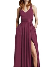 White by Vera Wang Halter V Neck Burgundy Formal bridesmaid Dress Size 6 New
