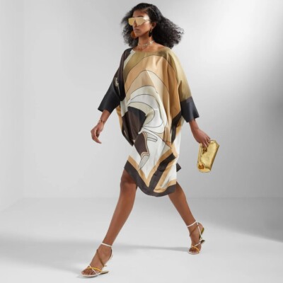 Silk Crepe Kaftan, Summer Wear Short Kaftan, Beach Wear Kaftan, Night Wear J5710