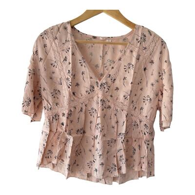 Melrose And Market Floral Babydoll Top Womens Small Petite Blush Short Sleeve