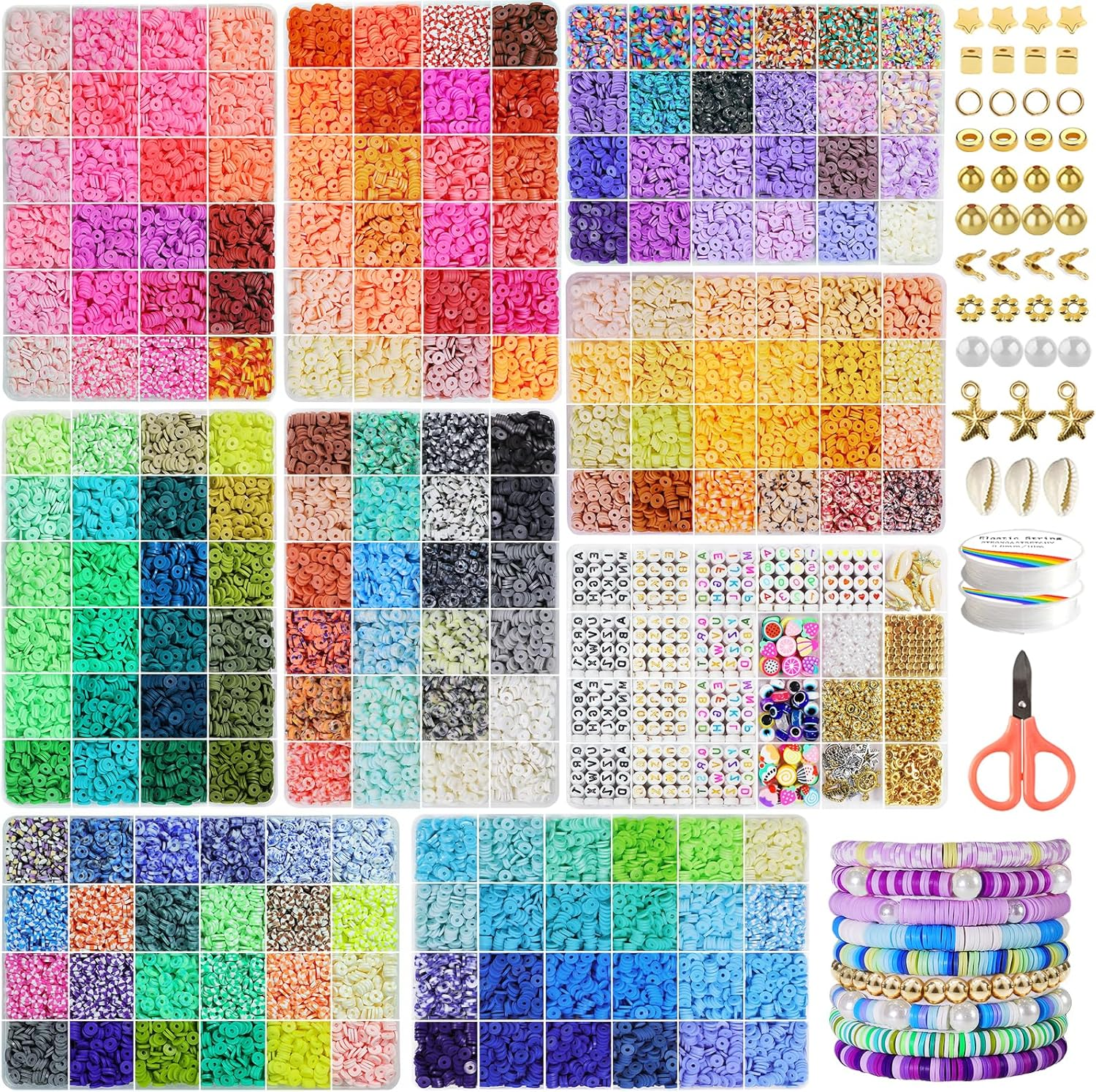 30,000 Pcs 192-Color Clay Beads Kit for DIY Friendship Bracelets - 9 Boxes