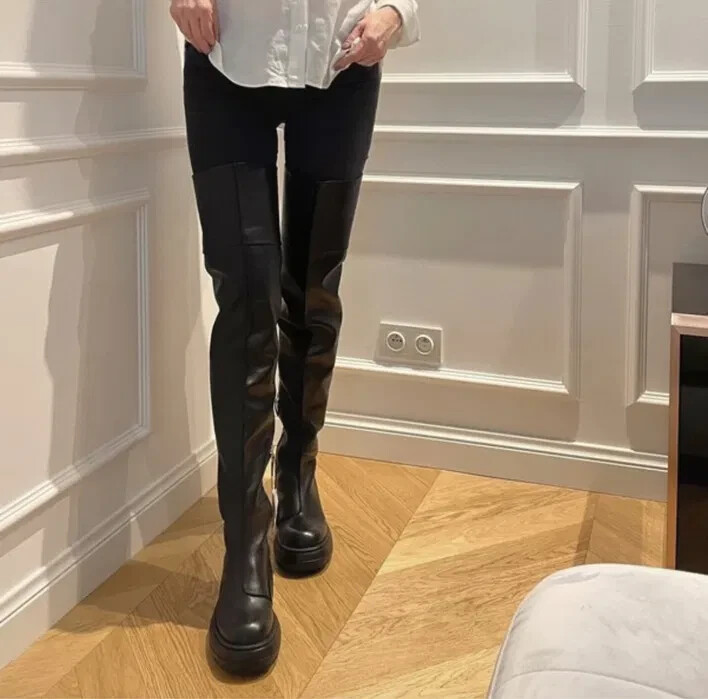 Zara Knee High Track Sole Boots BNWT ZARA Black Leather Track