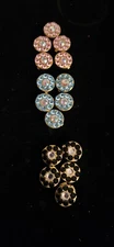 Rhinestone Button Covers Light Blue, Pink, Black Goldtone (15) 5 Each Color 