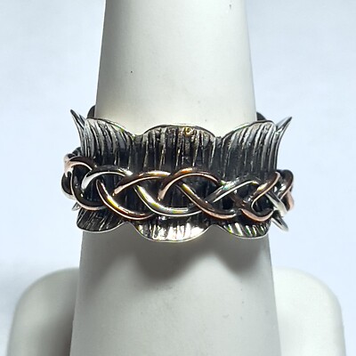 Two Tone - Meditation Spin 925 Sterling Silver Ring Jewelry s.6 JY2774