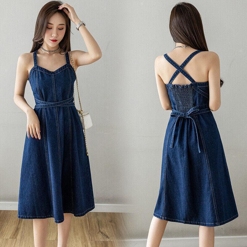Women A Line Suspender Back Cross Strap Summer Korean Fashion Sexy