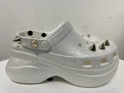 Classic BAE Glitter Studded Platform CROCS Color White Size 7