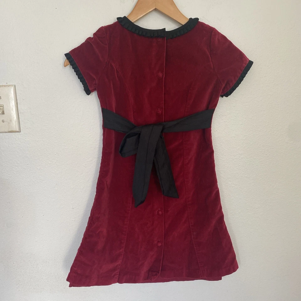Vintage LAURA ASHLEY Red Velvet Dress Raffle Trim 90s Cottagecore Fairy Girls 6X - Image 4 of 4