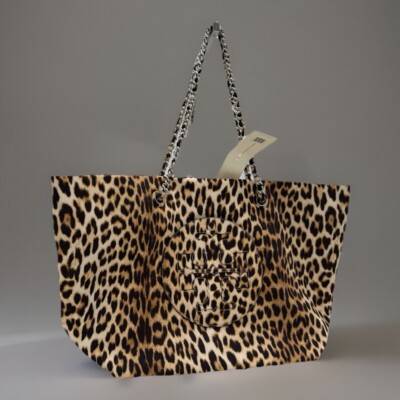 AUTH NWT TORY BURCH ELLA Logo Animal Print Chain Nylon Tote Shopper-Multi~NEW
