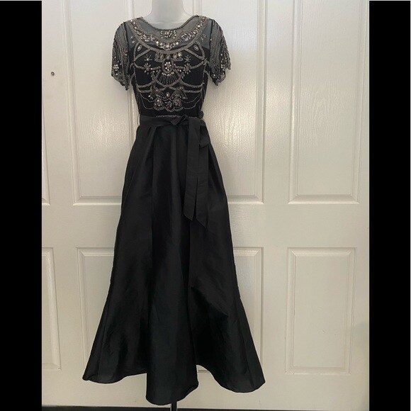 pisarro nights black beaded dress Pisarro Nights Beaded Cocktail Dress With Bolero in Black