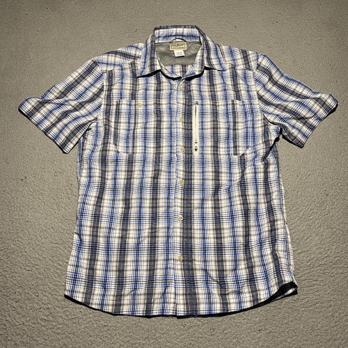 LL Bean Button Up Fishing Shirt Mens Small Multicolor Plaid Short