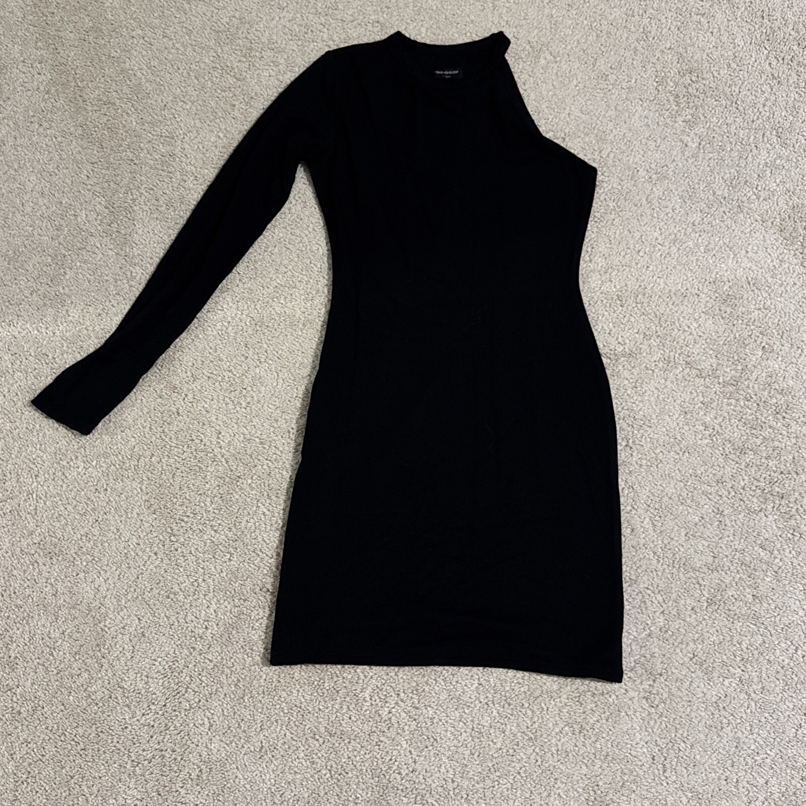 Naked Wardrobe Dress Black One Shoulder Maxi Bodycon Dress Women's SZ LARGE-image